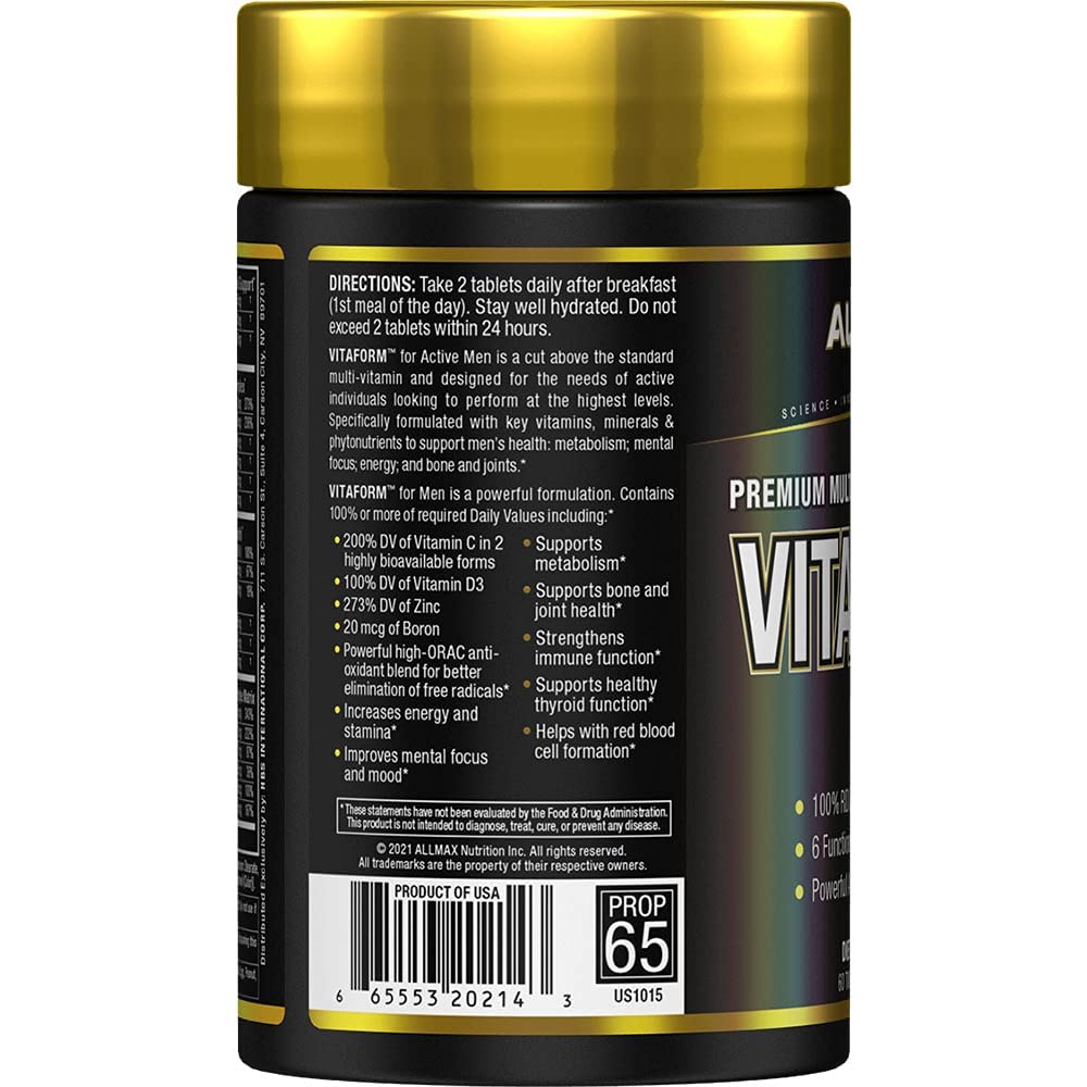 Close-up of Vitaform label showing vitamins and minerals