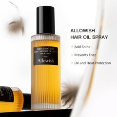 ALLOWISH Hair Oil Spray delivers heat protection before styling to minimize damage.