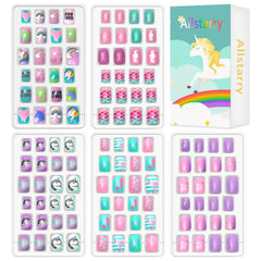 Allstarry kids press-on nails with glitter gradient mermaid design for easy, mess-free nail fun.