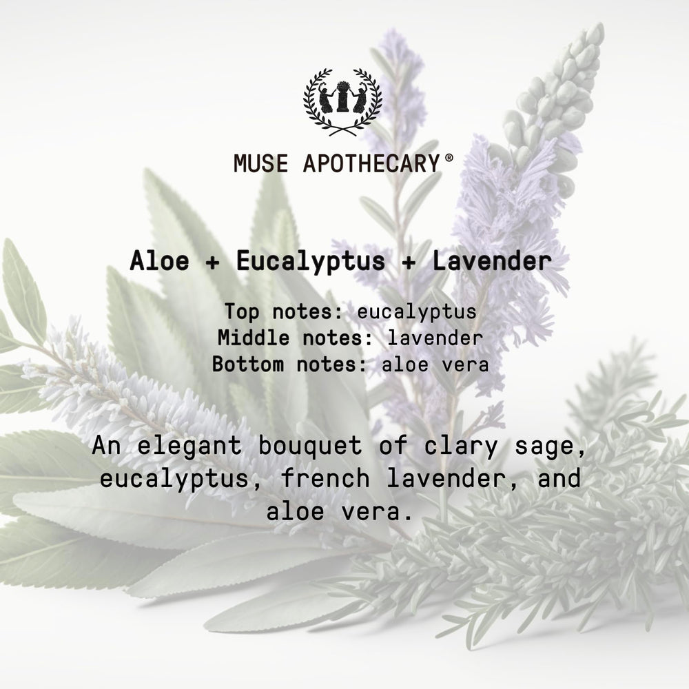 Aloe, eucalyptus and lavender room mist ingredients close-up