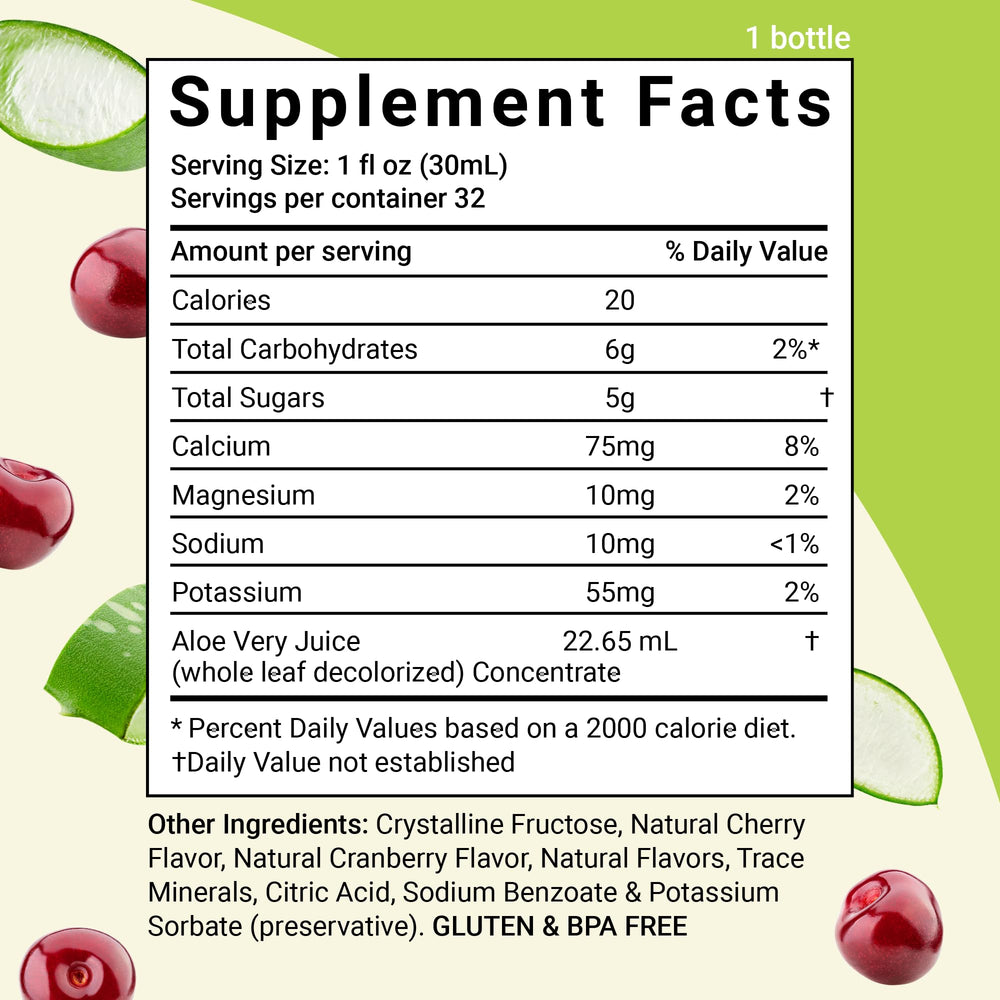 Aloe Life Whole Leaf Aloe Vera Juice Cherry Berry label close-up