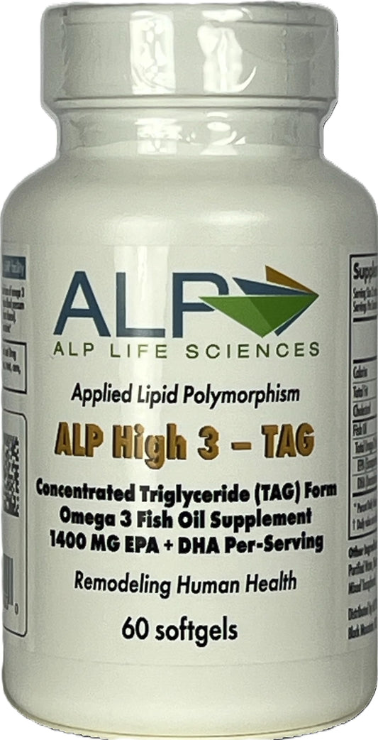 ALP High-3 TAG Omega-3 Fish Oil bottle with lemon flavor label