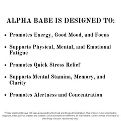 Alpha Babe ingredients for brain boost showing key components