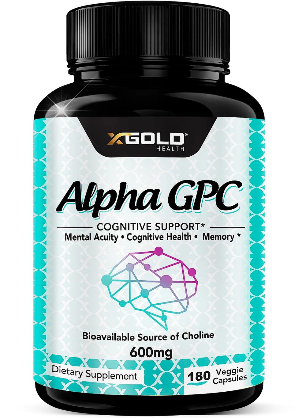 Alpha GPC Choline 600mg veggie capsules bottle