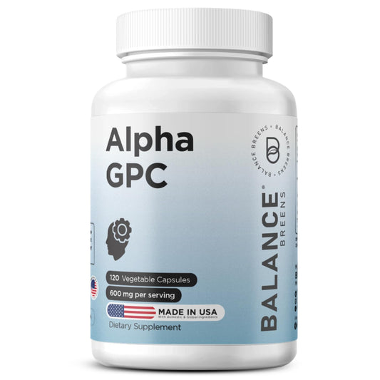 Alpha GPC Choline supplement bottle with 120 vegan capsules