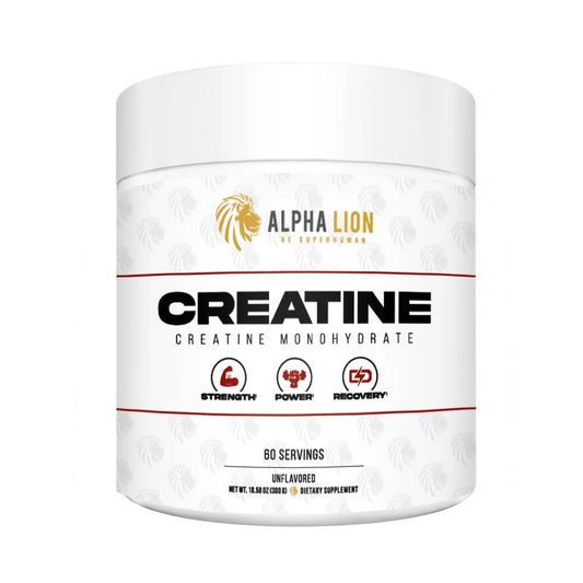 Jar of ALPHA LION Creatine Monohydrate Powder, unflavored, 60 servings