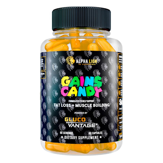 ALPHA LION Gains Candy bottle – 60 capsules, front view