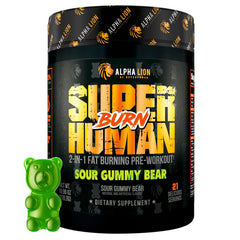 ALPHA LION Superhuman Burn tub front showing 21 servings for fat burn potential