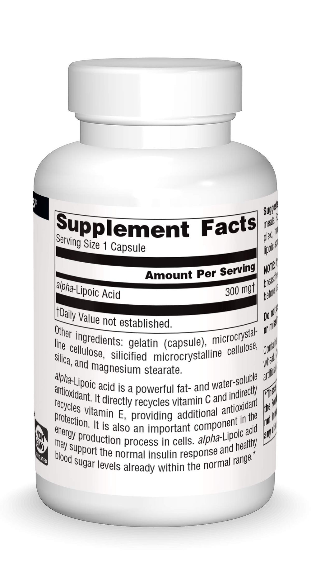 Bottle front of Source Naturals Alpha Lipoic Acid 300 mg