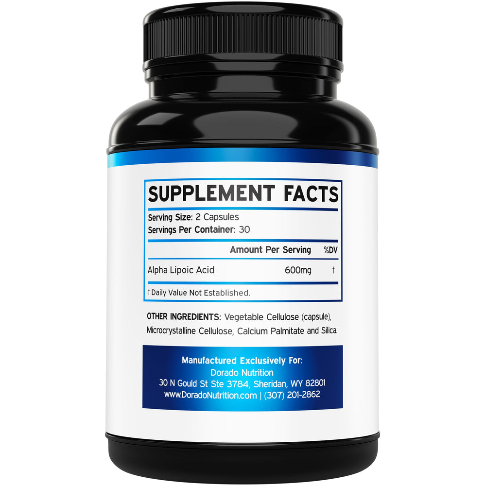 Product label showing ingredients for Alpha Lipoic Acid 600mg