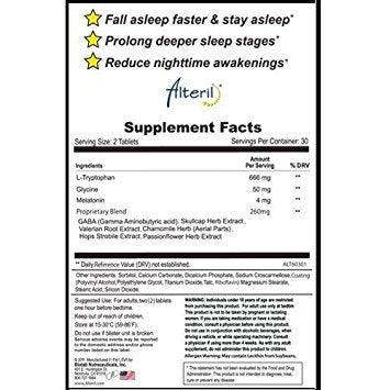 Alteril Sleep Aid capsules pack highlighting easy nightly use for bedtime preparation.