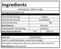 Product label showing Alumina 200C potency on the vial
