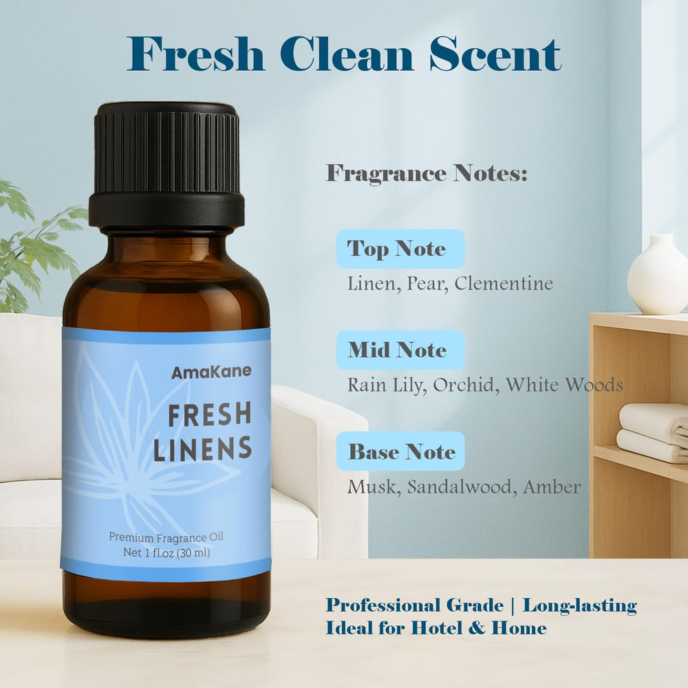 Diffuser setup with Fresh Linens fragrance oil in a living room