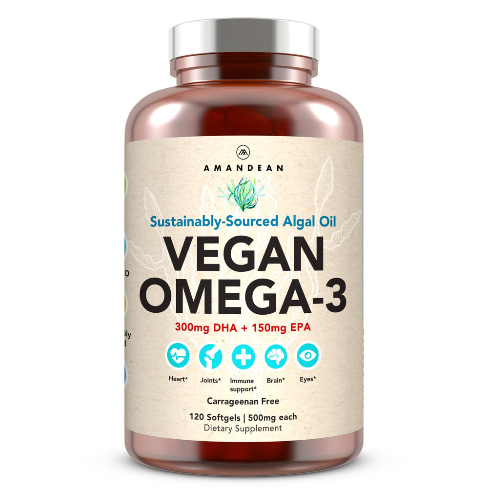 AMANDEAN Vegan Omega-3 Softgels bottle on white background