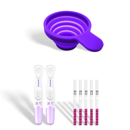 Amazewell kit with 2 early detection tests, 5 HCG strips and 1 collapsible urine cup