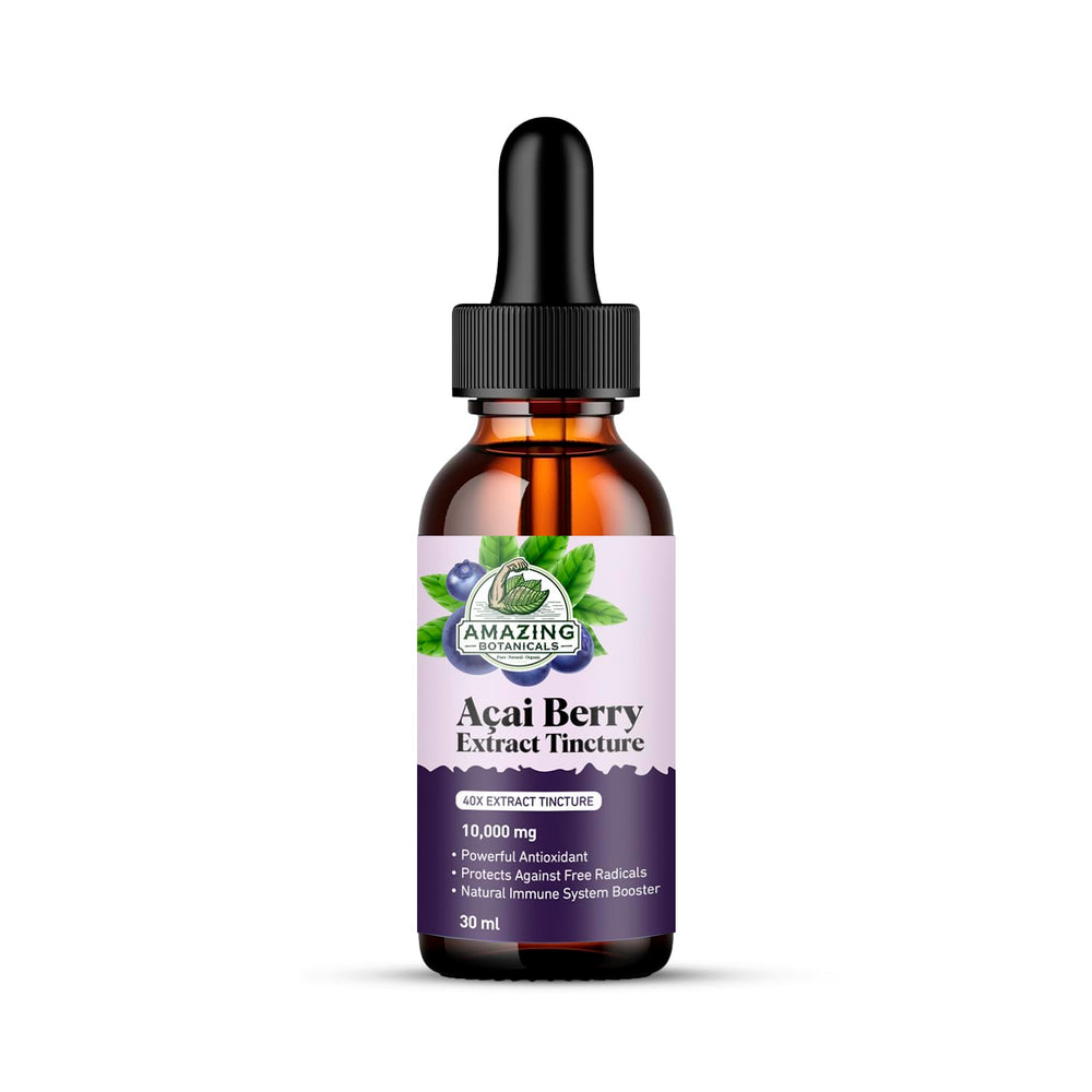Bottle of Amazing Botanicals Acai Berry Tincture 10,000 mg with dropper, 30ml