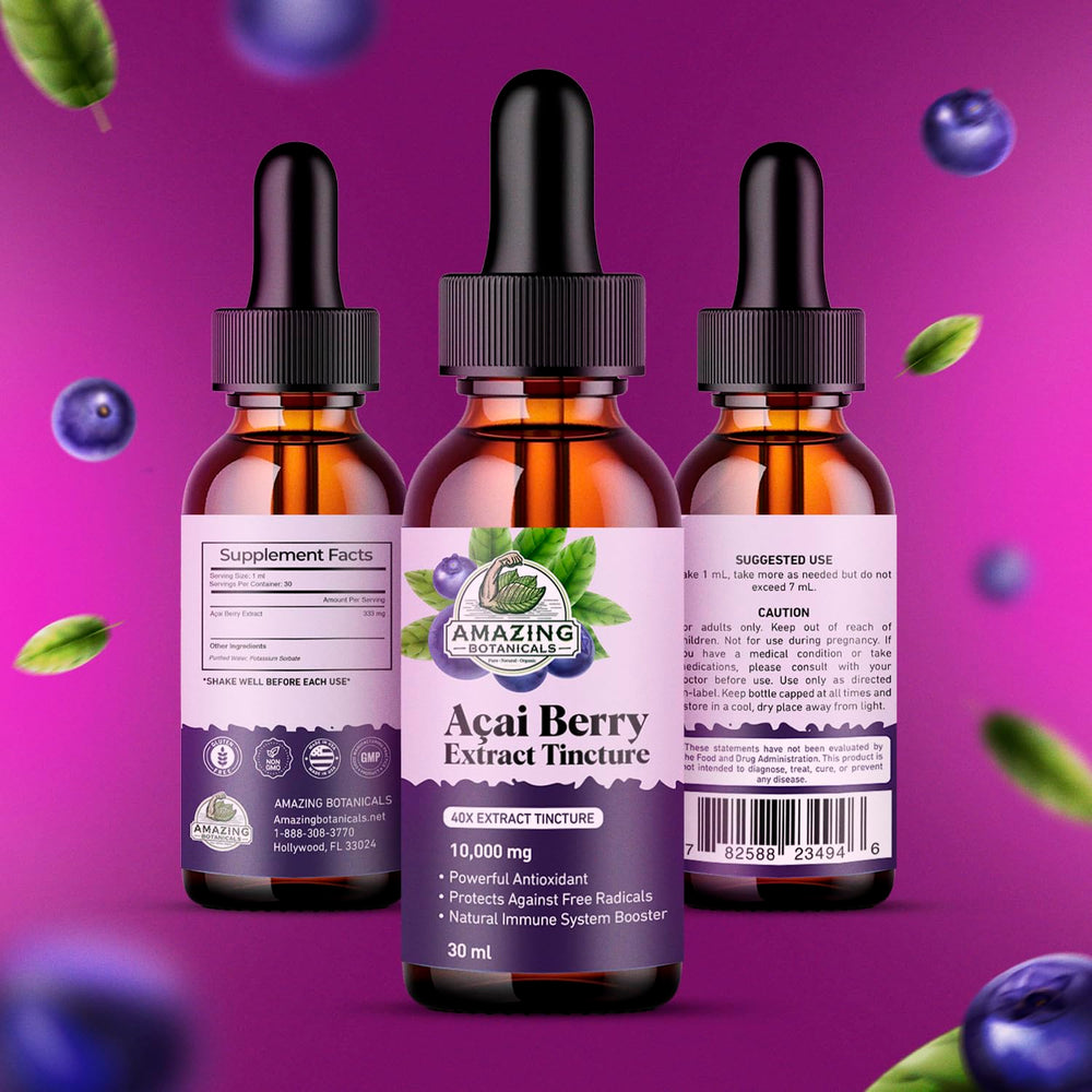 Label on Acai Berry tincture indicating vegan & non-GMO