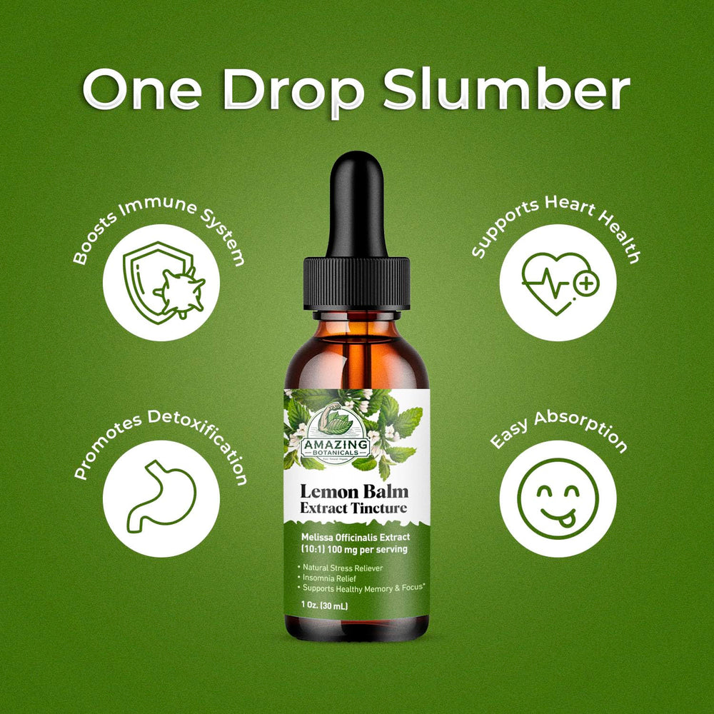 Fresh lemon balm leaves with tincture bottle