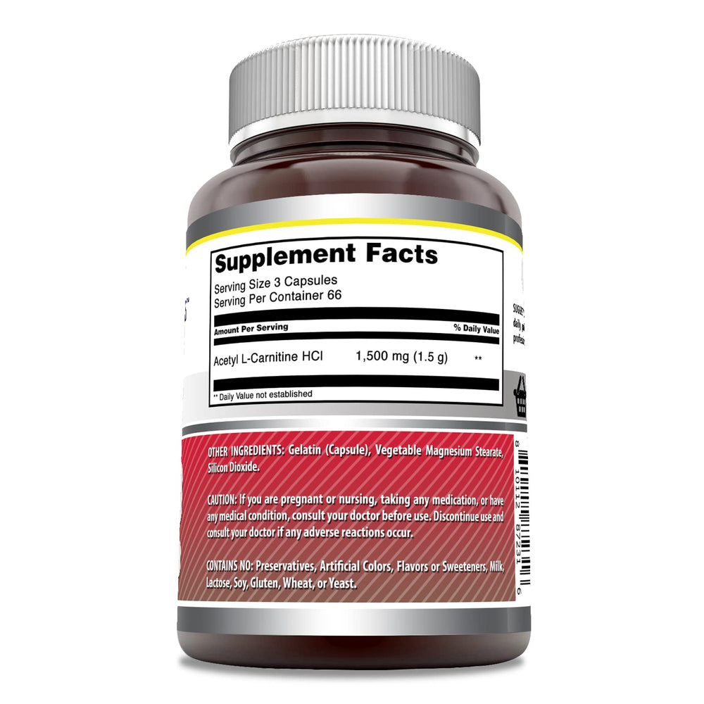 Three vegetarian capsules per serving for Acetyl-Acetyl HCI 1500 mg