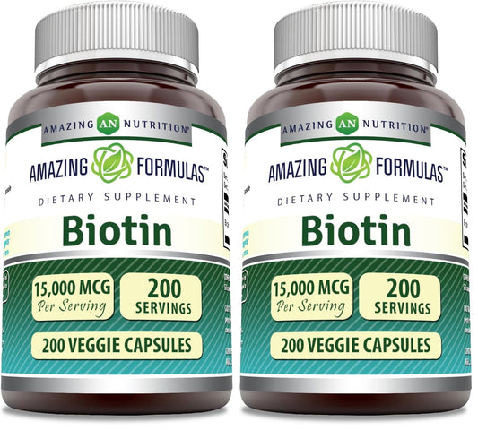Amazing Formulas Biotin 15000 mcg bottle – Pack of 2, front view