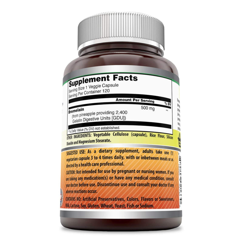 Non-GMO and Gluten Free indicators on Bromelain packaging