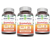 Bottle of Amazing Formulas Bromelain 500 mg with 120 veggie capsules in a 3-pack