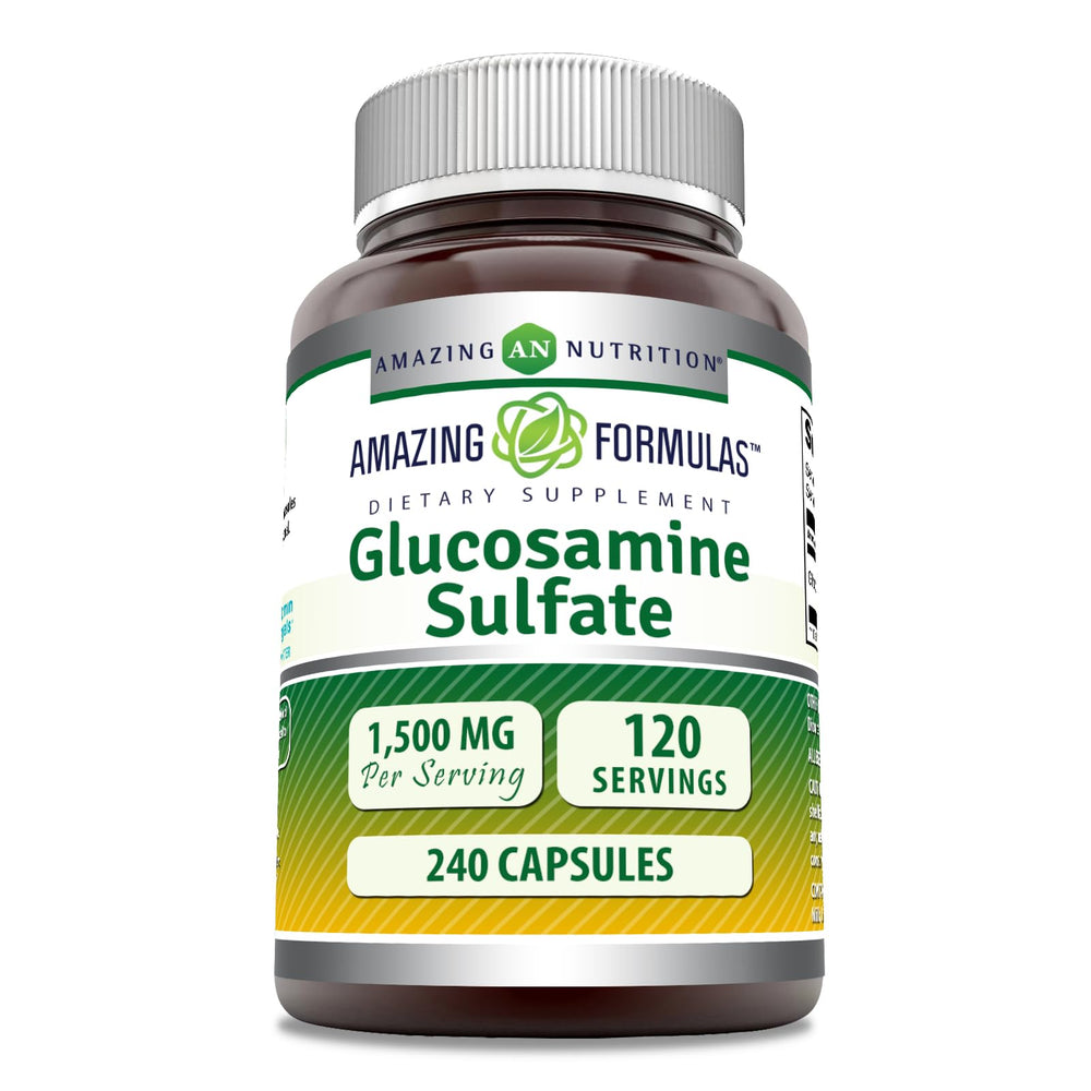 Front view of Amazing Formulas Glucosamine Sulfate 1500 mg Capsules bottle, 240-count