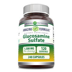 Front view of Amazing Formulas Glucosamine Sulfate 1500 mg Capsules bottle, 240-count