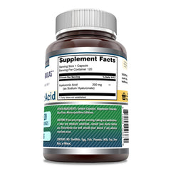 Label on Amazing Formulas Hyaluronic Acid 200mg bottle with 120 capsules