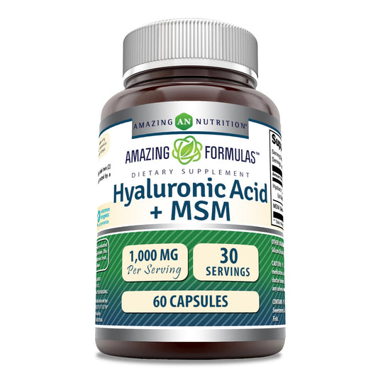 Bottle of Amazing Formulas Hyaluronic Acid & MSM supplement