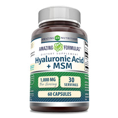 Bottle of Amazing Formulas Hyaluronic Acid & MSM supplement