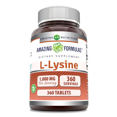 Bottle label of Amazing Formulas L-Lysine 1000 Mg 360 tablets