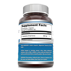 Close-up of L-Tryptophan 500 mg capsules