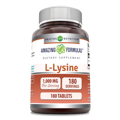 Front view of Amazing Formulas L-Lysine 1000 mg bottle