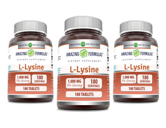 Amazing Formulas L-Lysine 1000mg tablets bottle - Non-GMO, Gluten Free, Made in USA (180 tablets) in a 3-pack