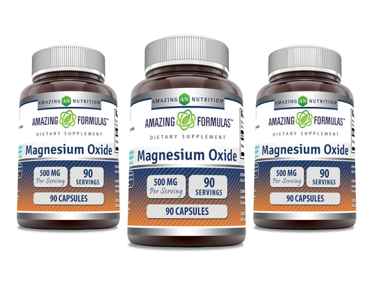 Bottle of Amazing Formulas Magnesium Oxide 500 mg capsules
