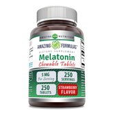 Amazing Formulas Melatonin Chewable Strawberry flavor bottle - 250 chewable tablets, 5 mg per serving