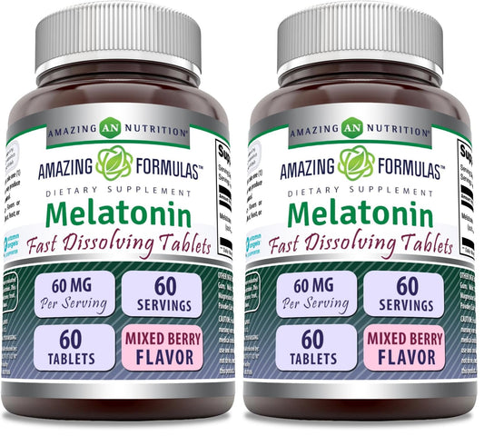Front view of Amazing Formulas Melatonin Fast Dissolving Mixed Berry bottle (Pack of 2)