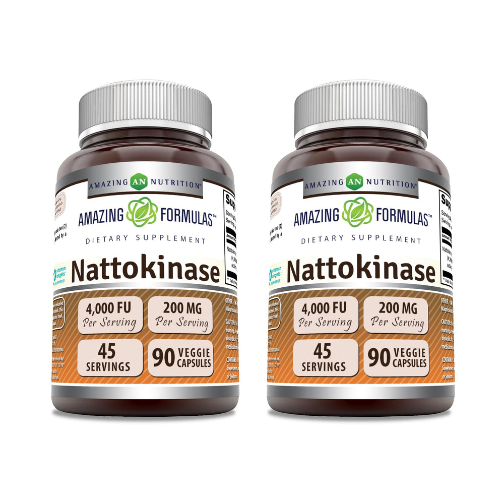 Amazing Formulas Nattokinase 100 mg Veggie Capsule Bottle 90 Count – 2 Pack, Made in USA, Non-GMO, Gluten Free