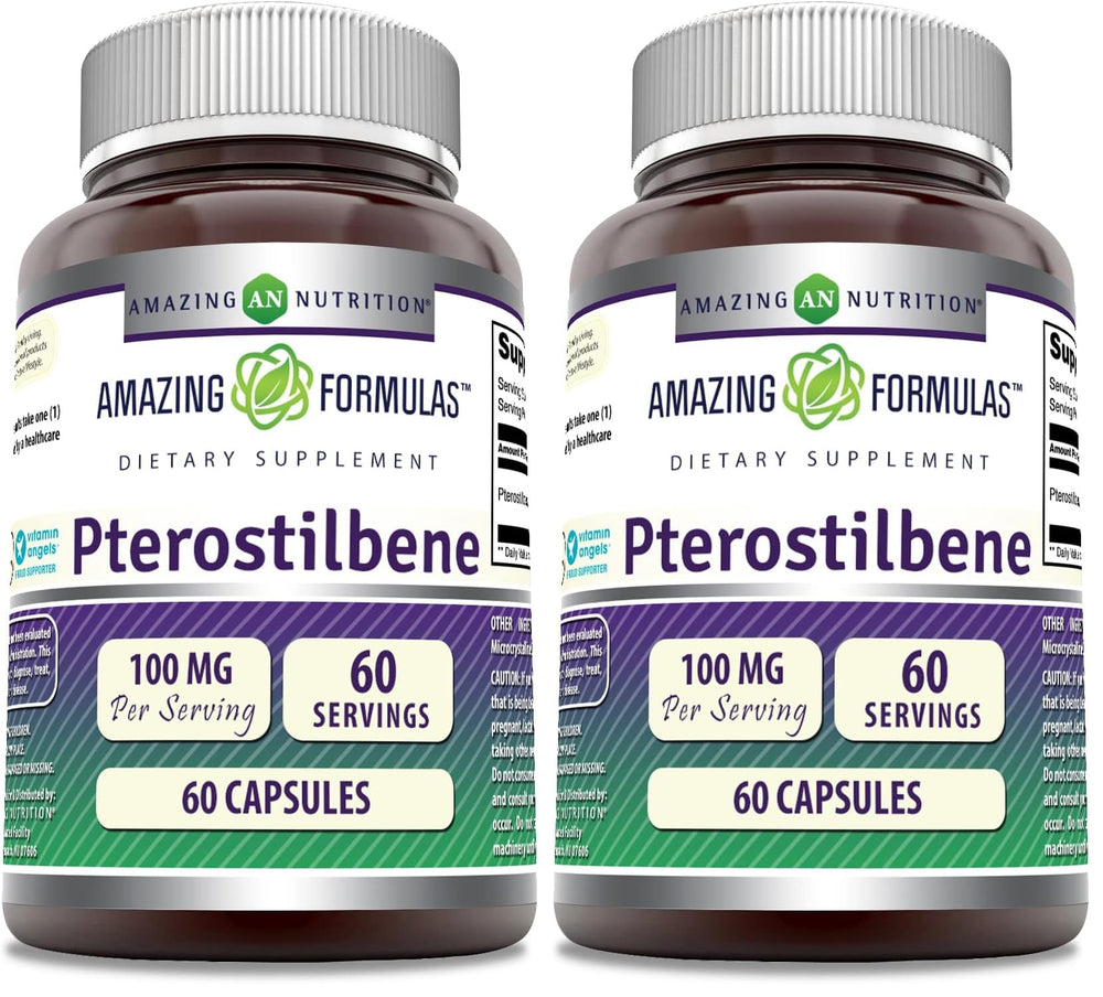 Front view of Amazing Formulas Pterostilbene Supplement bottle with label