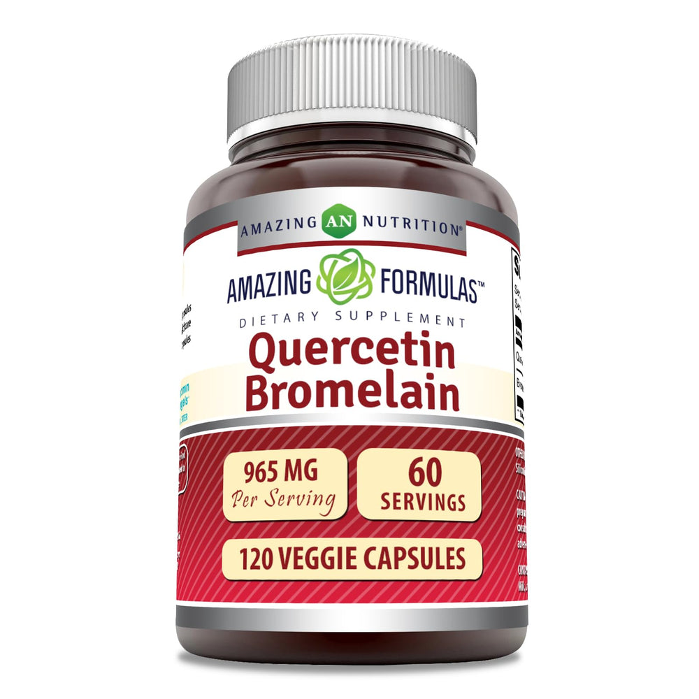 Front view of Amazing Formulas Quercetin 800mg with Bromelain 165mg bottle
