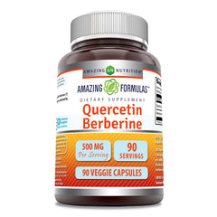 Front view of Amazing Formulas Quercetin Berberine bottle with 90 veggie capsules