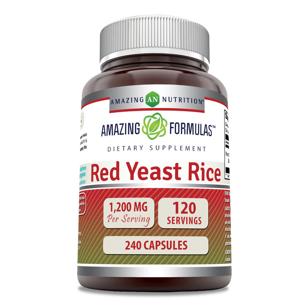 Bottle of Amazing Formulas Red Yeast Rice 1200mg 240 capsules