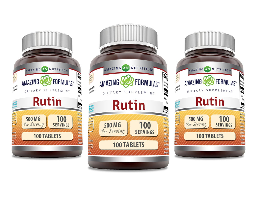 Front view of Amazing Formulas Rutin Supplement 500 mg 100 count 3-pack