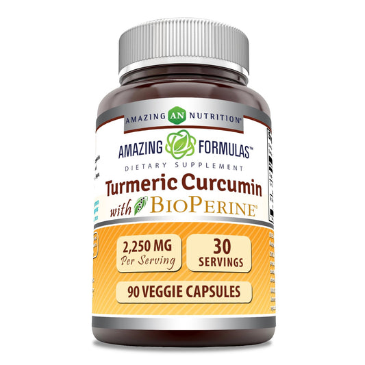 Bottle and label of Amazing Formulas Turmeric Curcumin with Bioperine 2250 mg