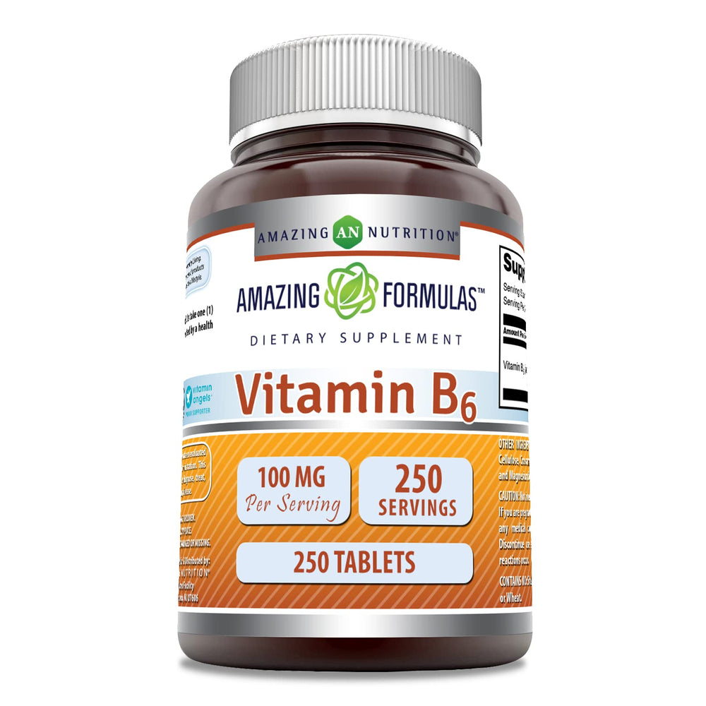 Front bottle of Amazing Formulas Vitamin B6 Supplement 100 mg