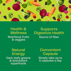 Close-up of capsules showing organic greens