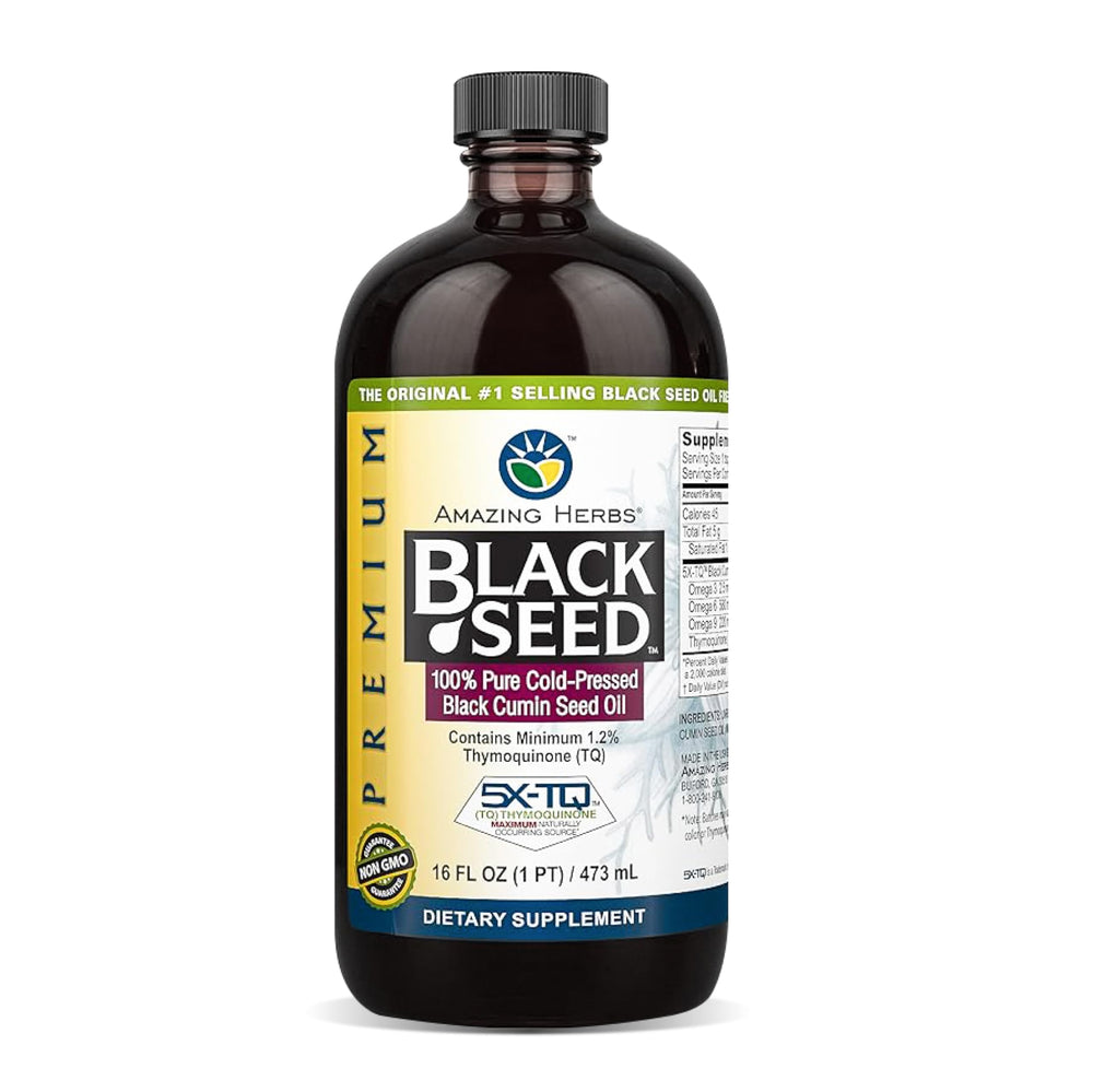 Amazing Herbs Black Seed Oil 16oz front label