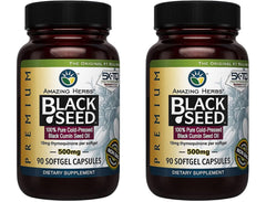 Bottle of Amazing Herbs Black Seed Oil Capsules 500mg, 90-count