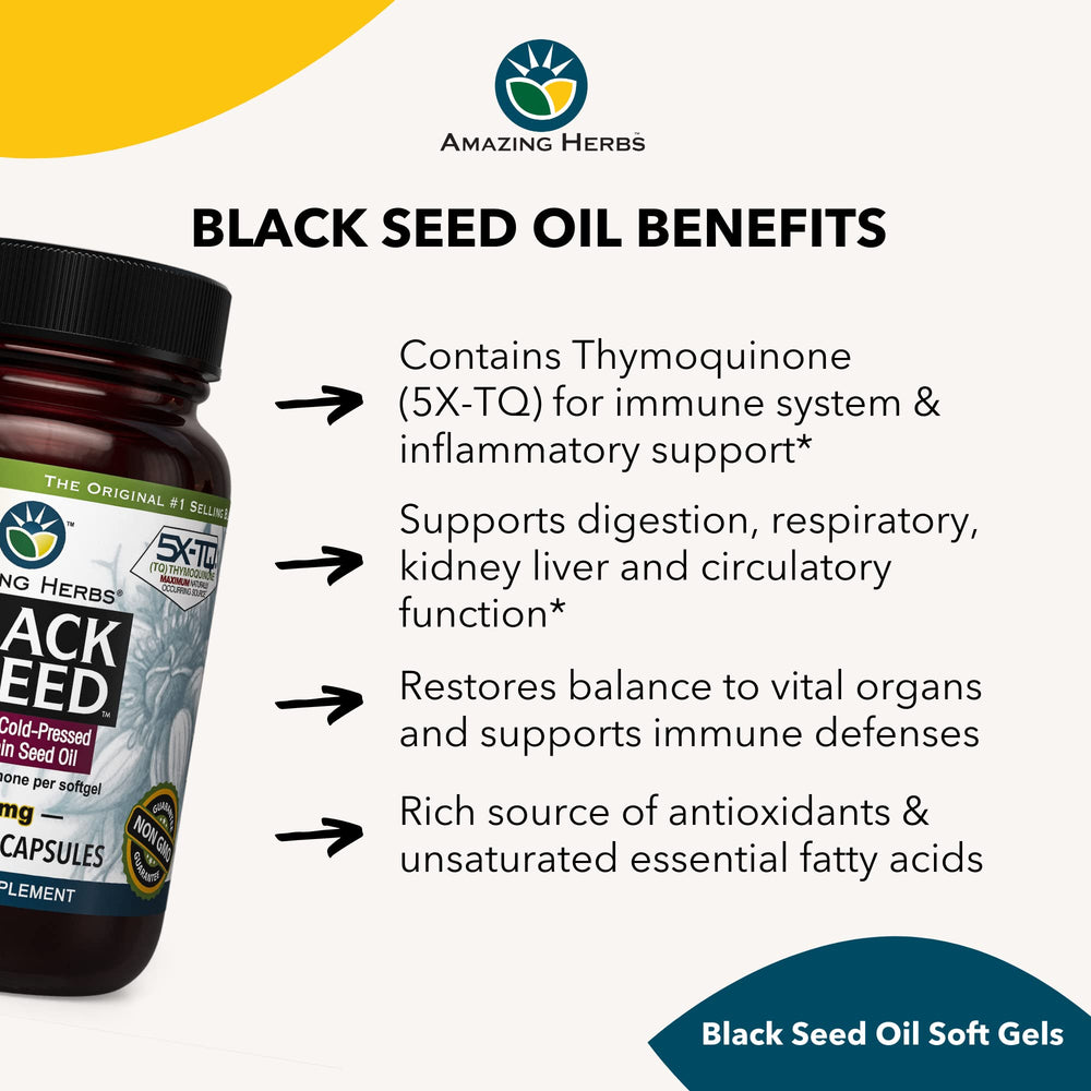 Bottle of Amazing Herbs Premium Black Seed Oil Capsules